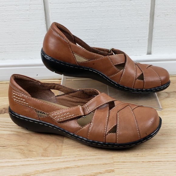 Clarks Shoes - CLARKS Bendables Brown Leather Criss Cross Flats
